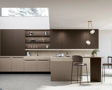 Cucina Moderna con penisola Tekna 02 in pet e noce di Arredo3