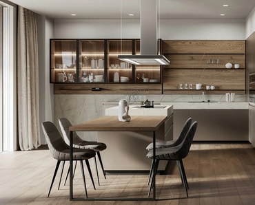 Cucina Moderna con isola Wega 02 in laccato metallizzato e rovere di Arredo3