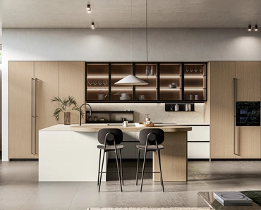 Cucina Moderna con penisola Asia 05 in laccato e legno di Arredo3