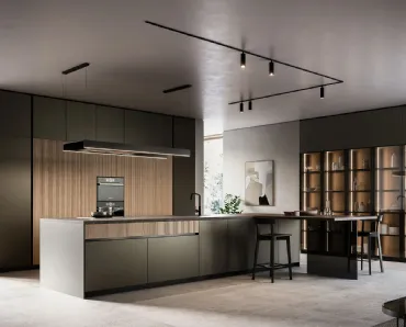 Cucina Moderna Asia con isola e penisola in laccato opaco e legno di Arredo3