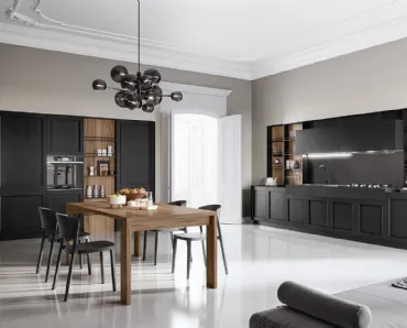 Cucina Moderna lineare in laccato poro aperto Nero e finitura Noce America Frida Modern di Arredo3