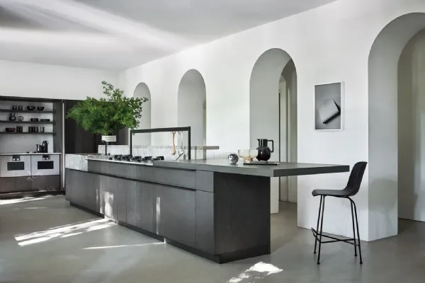 Cucina Moderna lineare Intarsio Classical Future in Rovere Fossile con Lavello in marmo Grigio di Cesar