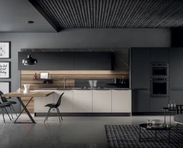 Cucina Moderna Kalì in laccato Fango e Nero opaco e laminato Noce America di Arredo3