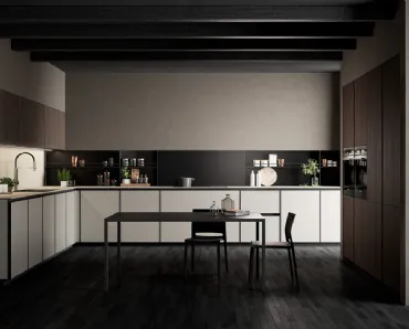 Cucina Moderna angolare Kronos in vetro Nebbia opaco di Arredo3