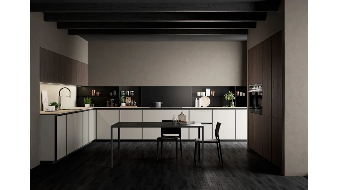 Cucina Moderna angolare Kronos in vetro Nebbia opaco di Arredo3