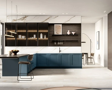 Cucina Moderna con penisola Meg 01 in laccato e laminato di Arredo3