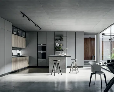 Cucina Moderna Round con Isola in laminato Rovere grano e Pet Selenio Matt di Arredo3
