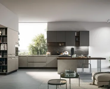 Cucina Moderna in Pet e laminato con penisola Tekna 05 di Arredo3