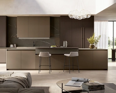 Cucina Moderna con isola Time 01 in laccato e noce di Arredo3