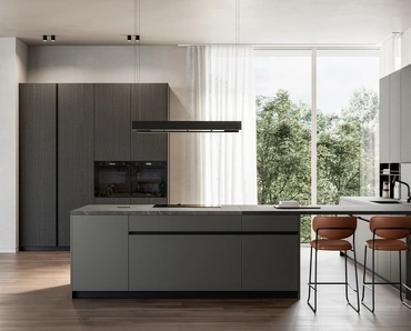 Cucina Moderna con penisola Time 02 in laccato metallizzato e legno di Arredo3