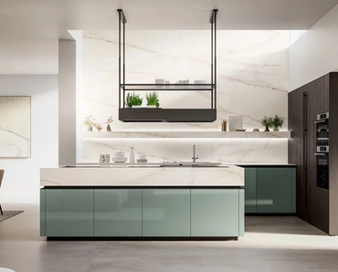 Cucina Moderna con isola Time 04 in laccato lucido e rovere ebano di Arredo3