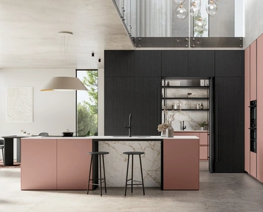 Cucina Moderna con isola Time 06 in laccato opaco e legno di Arredo3