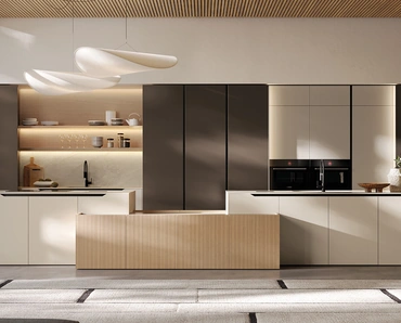 Cucina Moderna in laccato e impiallacciato con isola Time di Arredo3